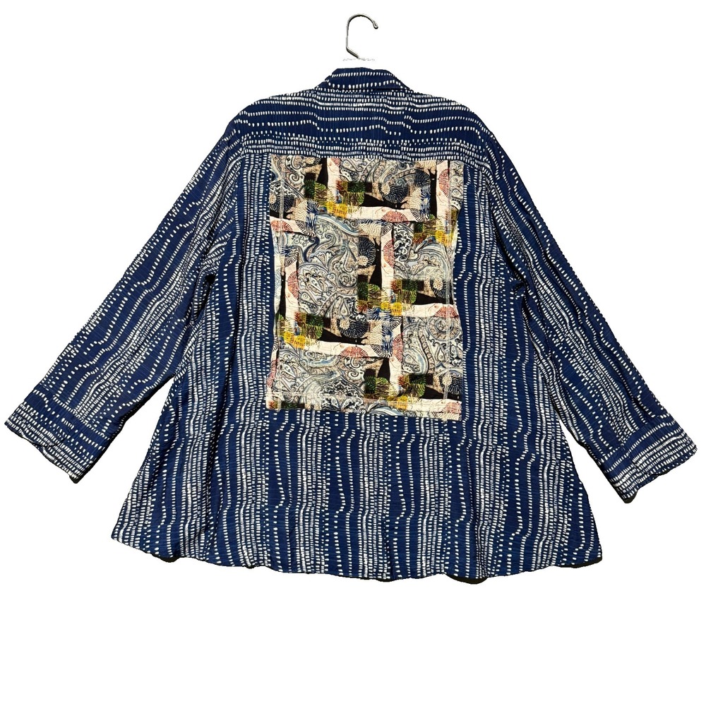Shana Button Up Womens XL Art To Wear Mixed Media Patchwork Boho Morikei Hippie